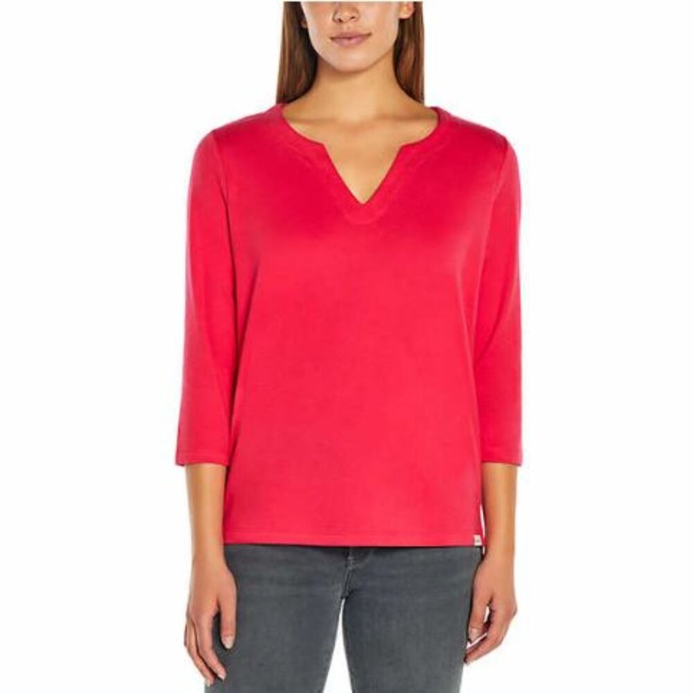 Orvis Ladies' 3/4 Sleeve Pima Cotton Tee/Top with Side Slits- Red - Medium